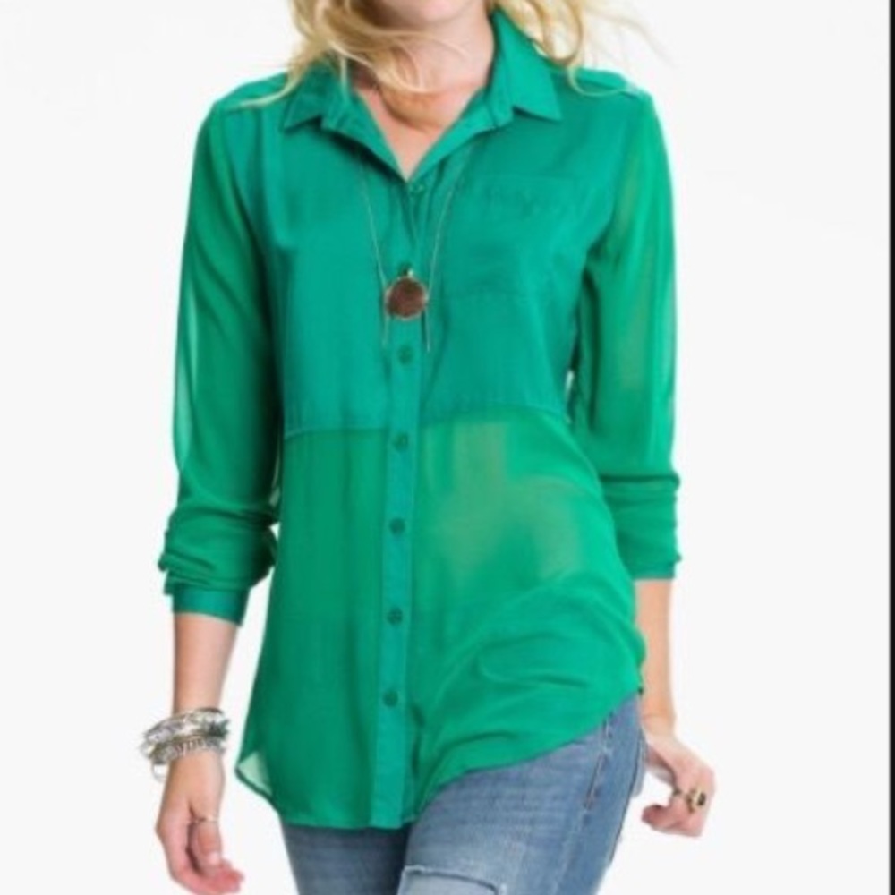 Free People Sheer Button Down Blouse